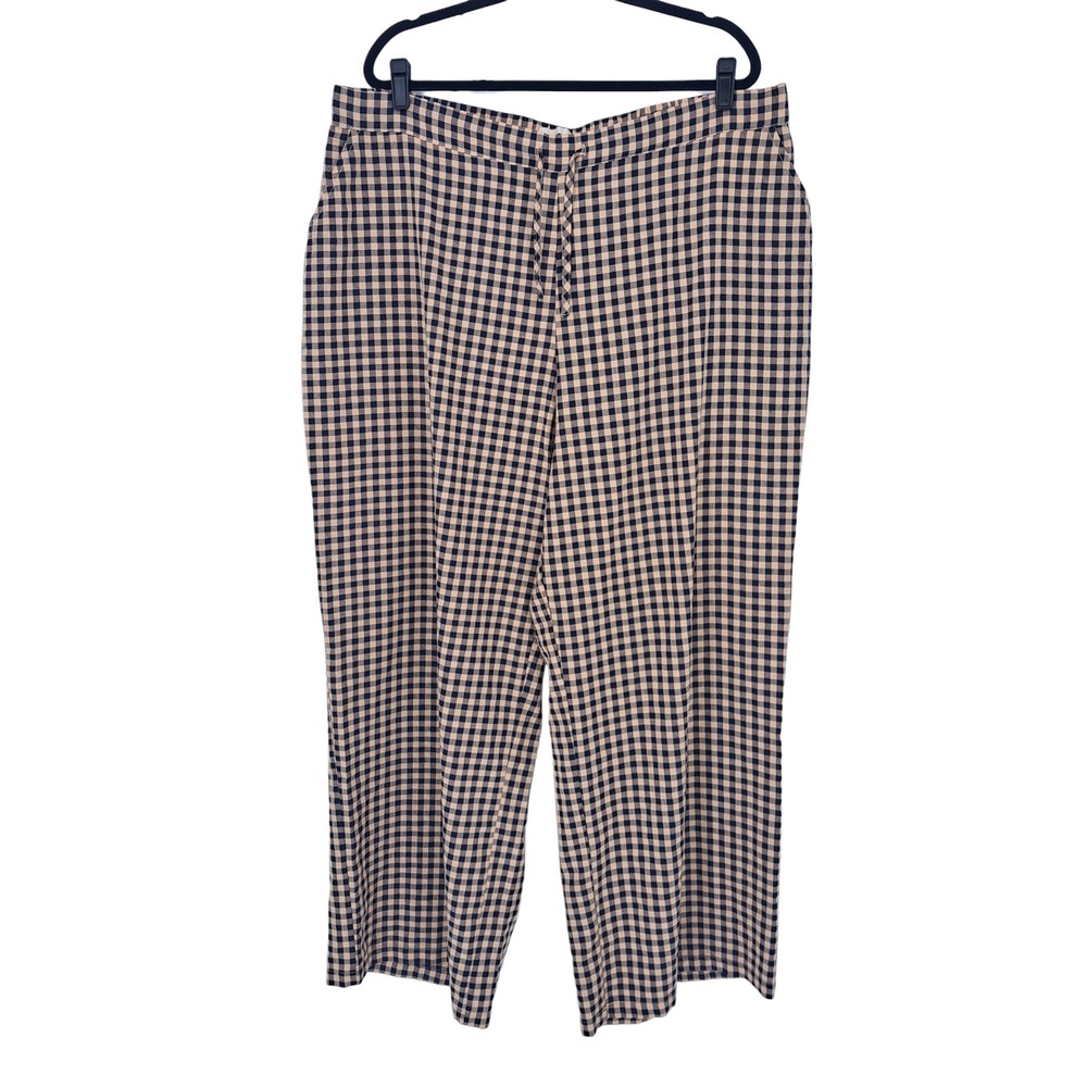Sonderhaus Perfect Pant Gingham Wide Leg Peach Navy Blue Cotton Drawstring 2XL